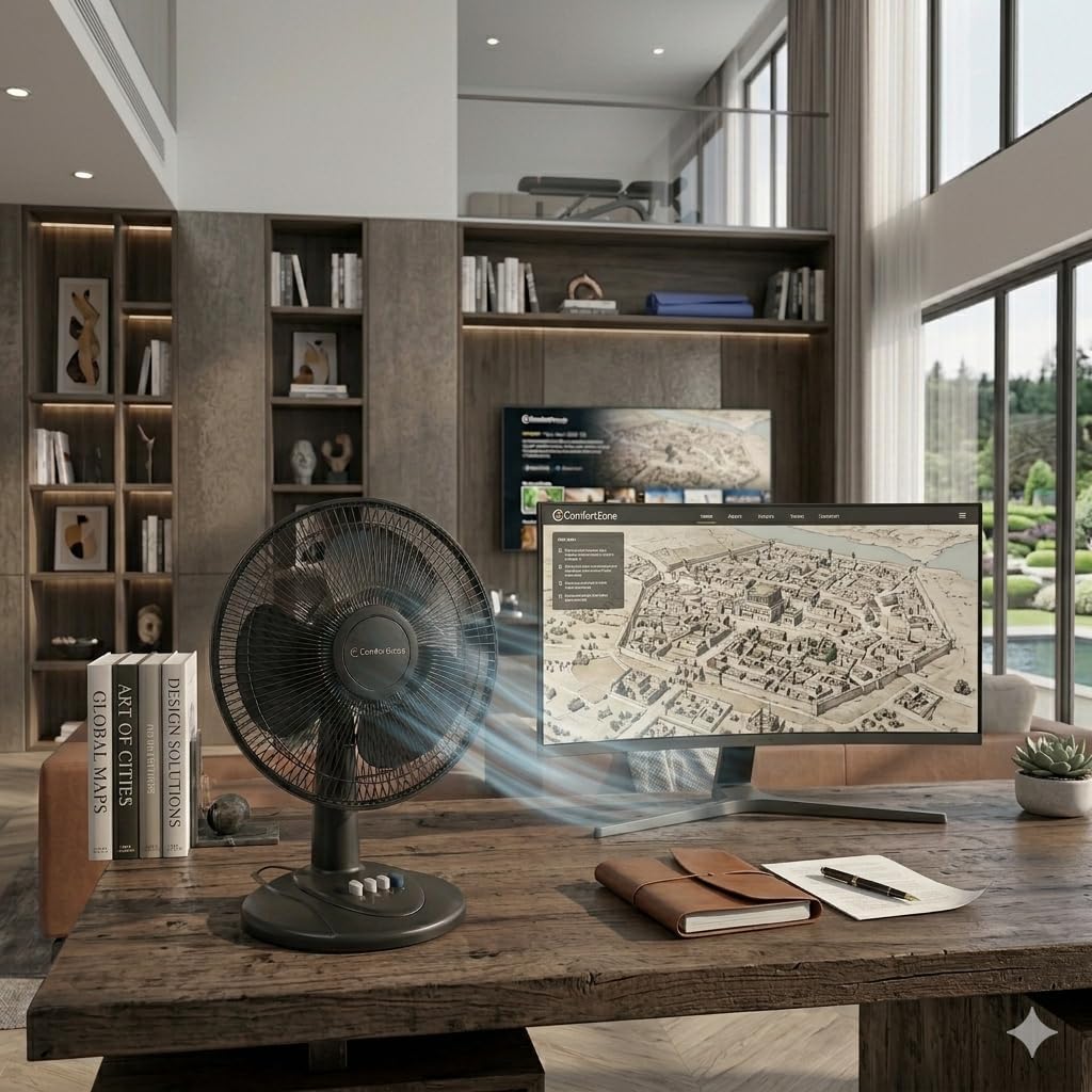 Comfort Zone Oscillating Table Fan with Adjustable Tilt, Convenient Push Button Controls, Quiet, 12 inch, 3 Speed, Desk Fan, Airflow 7.25 ft/sec, Ideal for Home, Bedroom, Dorm & Office, CZ121BK