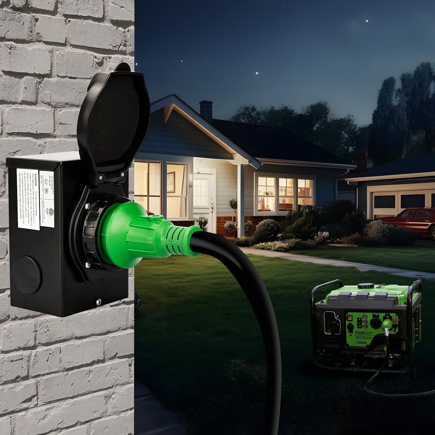 RVGUARD 25 Foot 30 Amp Generator Cord and Power Inlet Box | L14-30P to L14-30R Generator Cord with L14-30P Pre-Drilled Generator Inlet Box, Emergency Power Combo Kit，ETL Listed