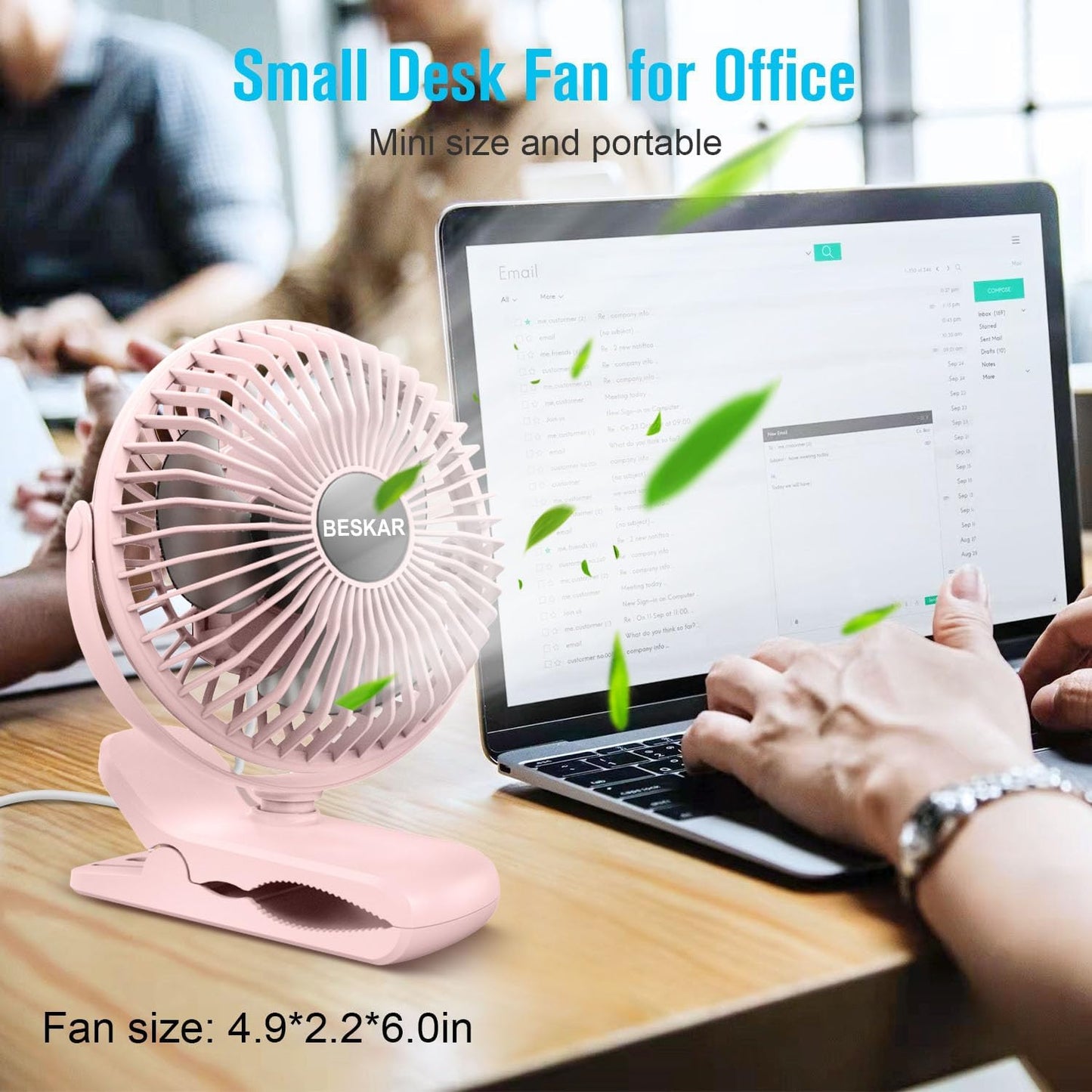 BESKAR USB Clip on Fan, Portable Small Desk Fan with Cord Powered | 3 Speeds Strong Airflow, Sturdy Clamp, Ultra Quiet Personal Cooling Fan for Office Dorm Bedroom Stroller