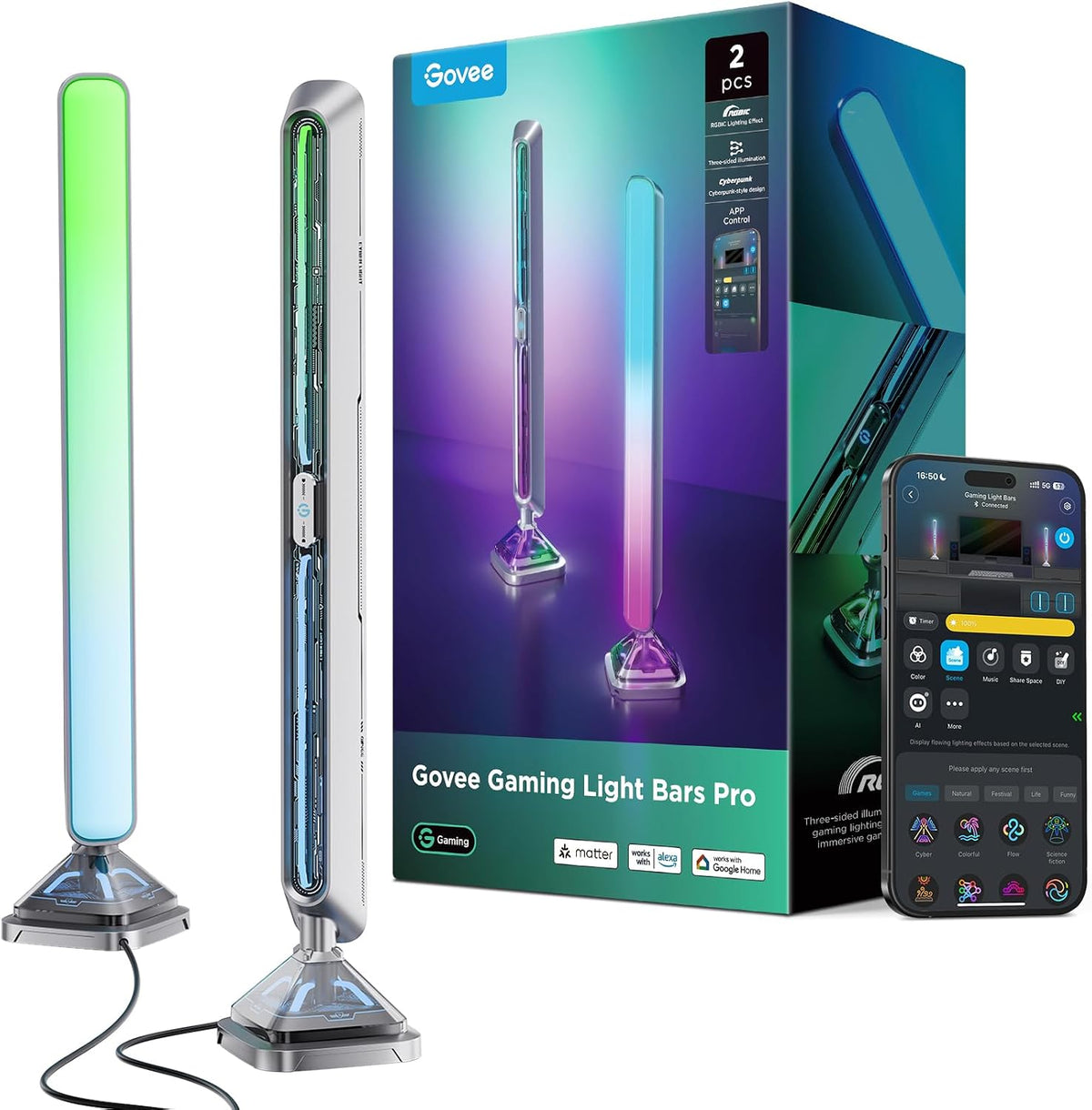 Govee Gaming Light Bars Pro,16-Inch Smart RGBIC Wi-Fi LED Game Lights