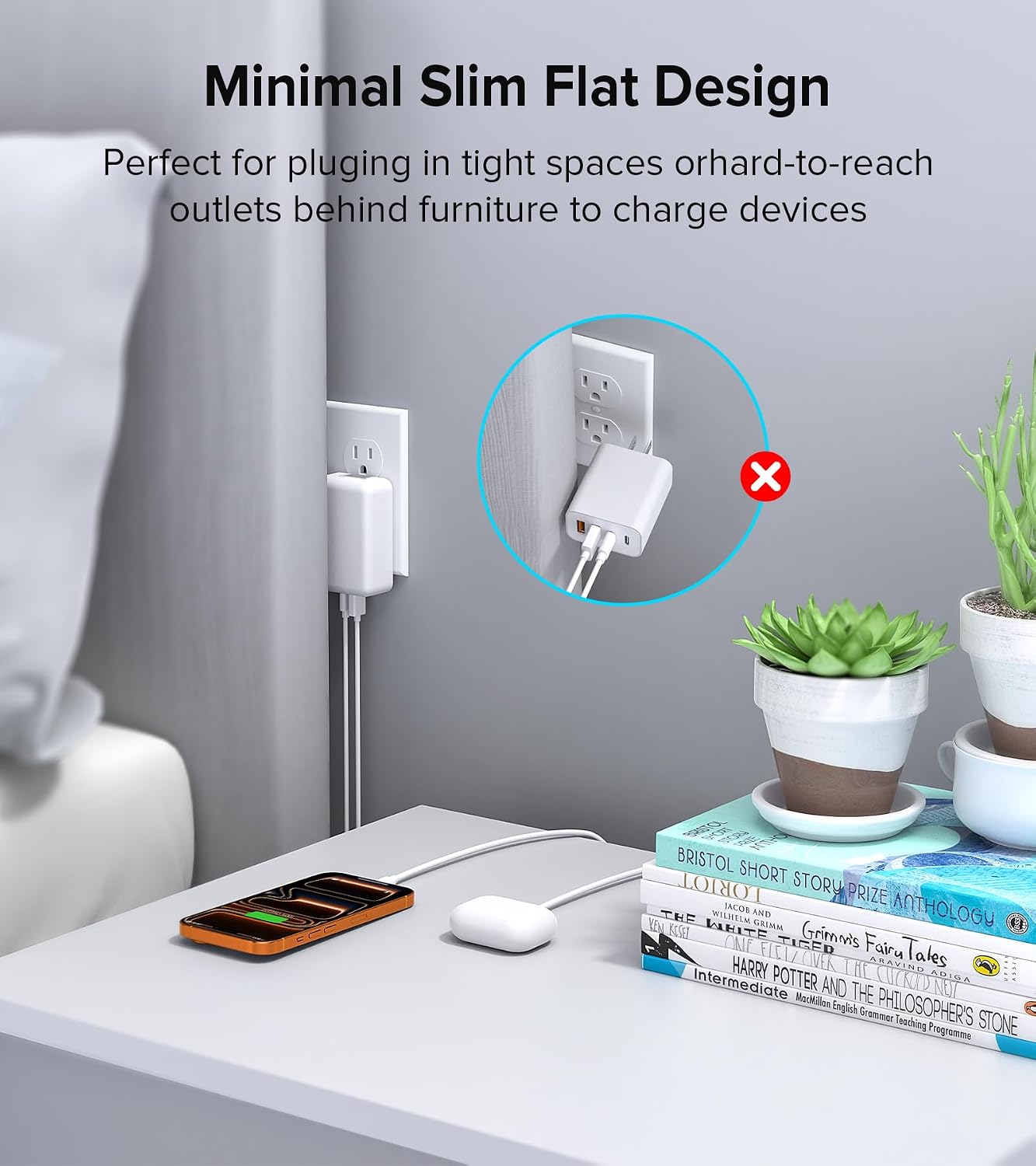 2Pack Flat USB C Wall Charger,40W 4Ports Foldable & Slim Fast Charging Block,Type C Cube Box Multiport Power Adapter Plug Brick Compatible with iPhone 17/16/15/14,Samsung,Pixel, AirPods4,Watch10