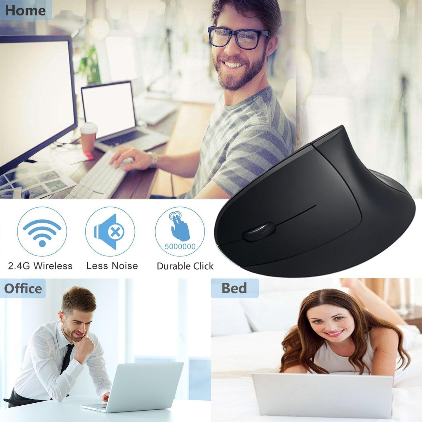 Lekvey Left Handed Mouse, Wireless USB Ergonomic Vertical Lefty Mouse | Only for Left-Hand Users, Quiet Click, 2.4G Wireless, 3 DPI 800/1200/1600, Comfort Grip, Lefty Mouse for Laptop, Mac, PC