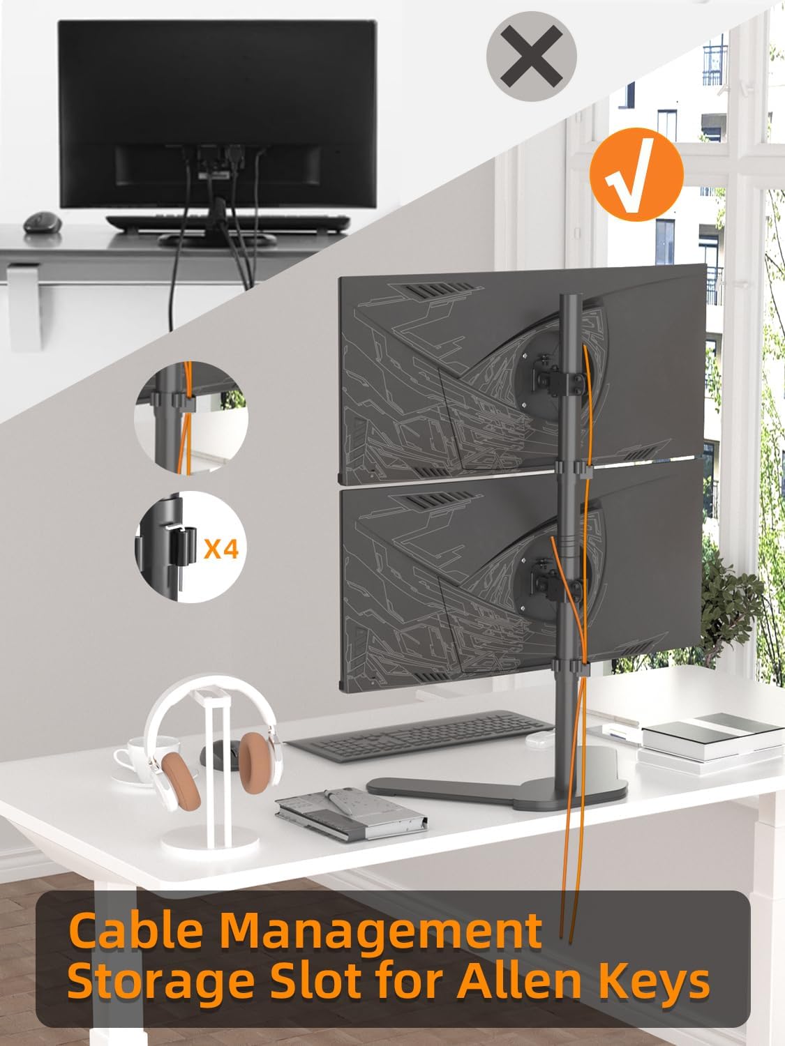 Dual Monitor Stand Free Standing Desk Mount Monitor Arm Fits Two Screens up to 32 inch 22 lbs Fully Adjustable Arms with Max VESA 100x100mm (ML7802)