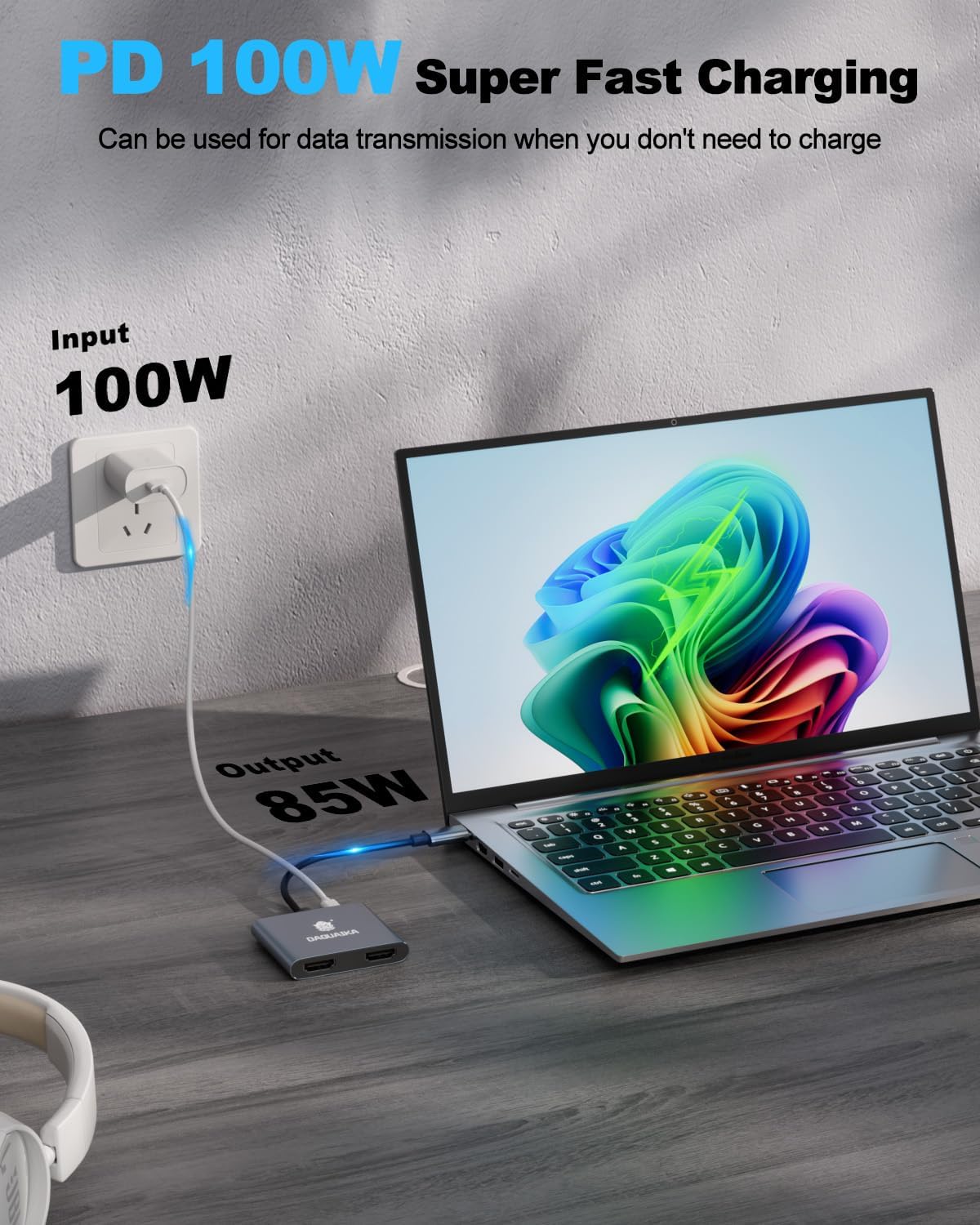 USB C to Dual HDMI Adapter 4K@60Hz, 4-in-1 HDMI Splitter for Dual Monitors, 100W PD Charging, USB A Port, Docking Station for MacBook/LenovoYoga/Thinkpad, XPS and More (macOS only Support SST Mode)