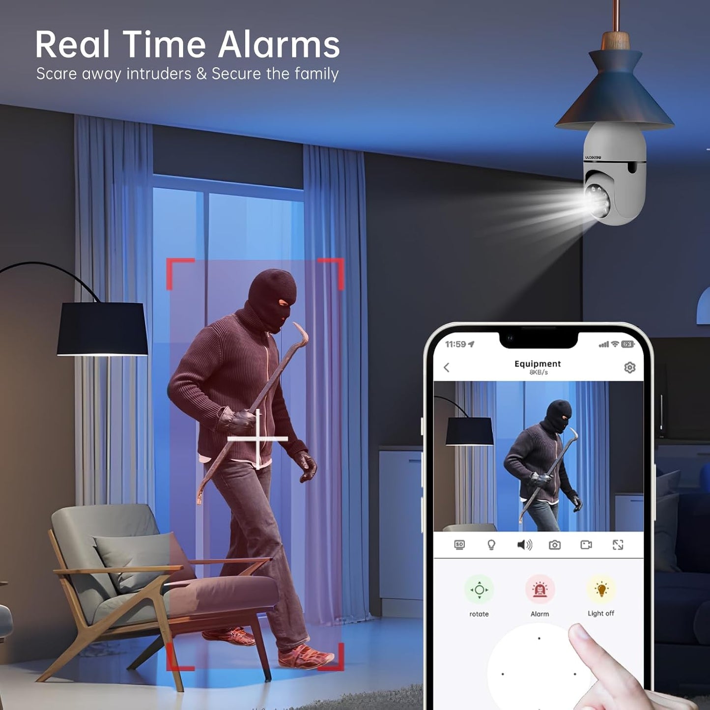 WESECUU Light Bulb Security Camera -5G& 2.4GHz WiFi 2K Security Cameras Wireless Outdoor Motion Detection and Alarm,Two-Way Talk,Color Night Vision,Human Detection, Bulb Camera Compatible with Alexa