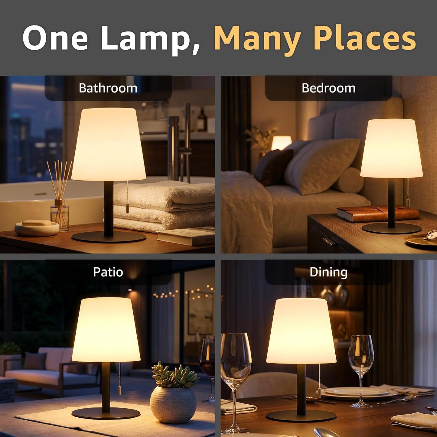 uuffoo Shower Lamp Rechargeable Cordless Light Waterproof for Bathroom Spa | Portable Battery Operated Table Lamp RGB Mood Lighting LED Night Light for Patio kitchen Camping (Black)