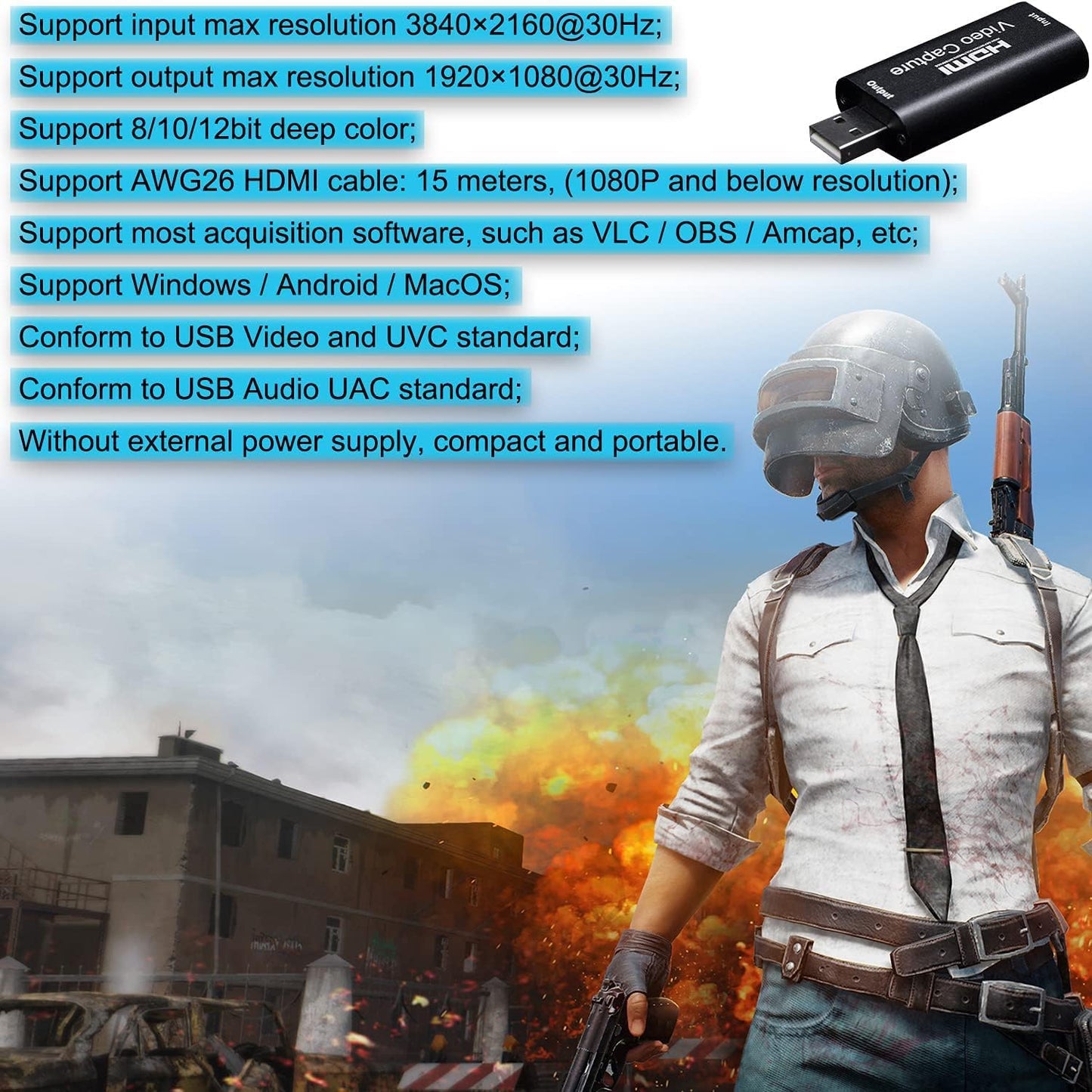 BlueAVS 4K HDMI to USB Capture Card, 1080P@60Hz, Live Streaming & Recording | Plug and Play HDMI Capture for DSLR, Camcorder and Action Cam, Ideal for OBS, Zoom, Live Streaming and Video Calls