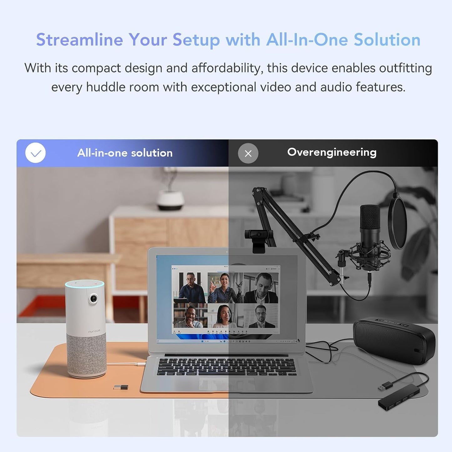 NUROUM C10 1080P Conference Webcam with Microphone Speaker, Portable | 4 Noise Cancelling MEMS Mics, 2MP CMOS Sensor, 90° FOV, 10ft Voice Pickup, Plug and Play, Broad Compatibility