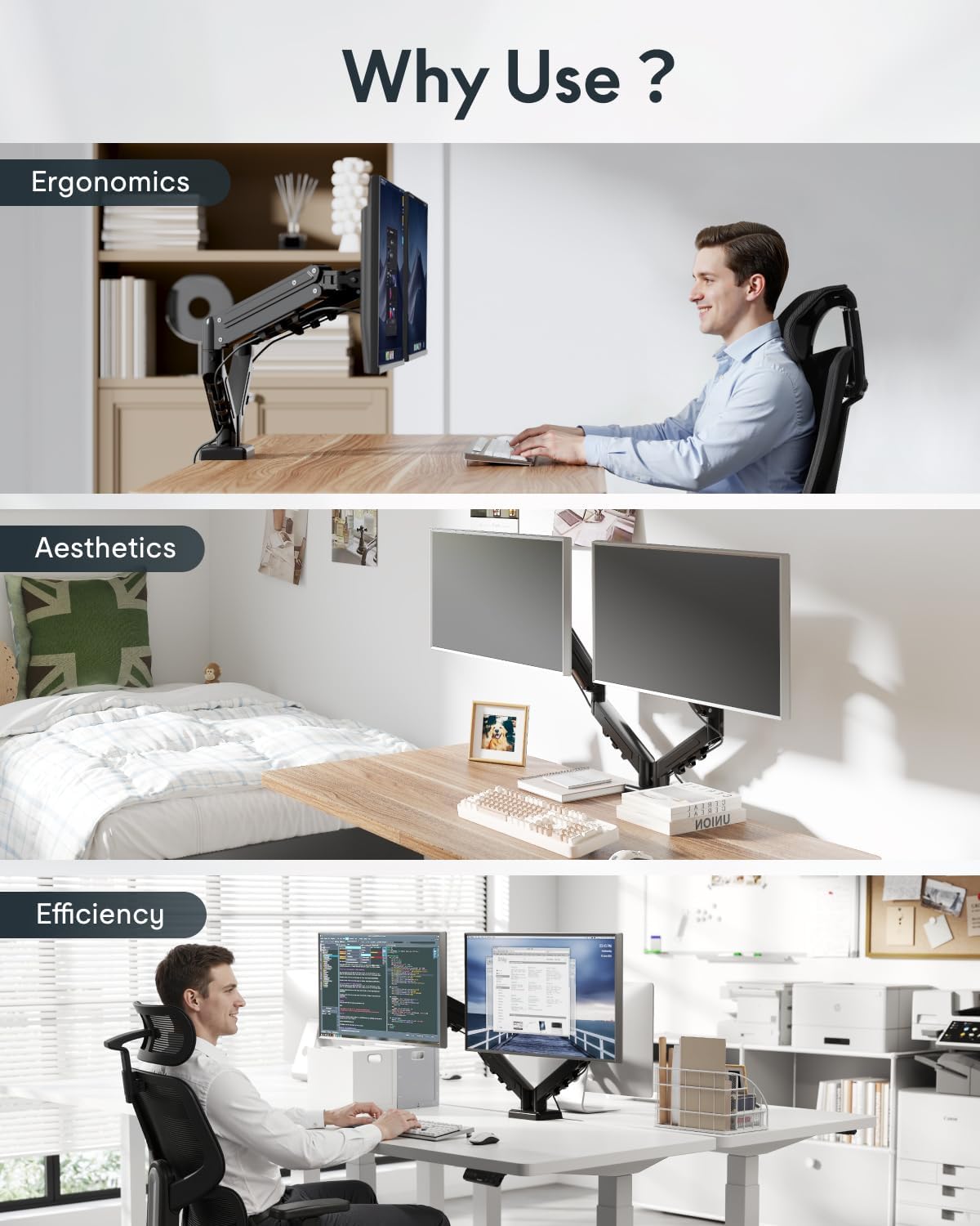 Flexispot Dual Monitor Arm, 17-32 Inch Monitor Mount up to 19.84 lbs, Fast Install VESA Mount for Home Office Gaming, Full Adjustable Gas Spring with C-Clamp and Grommet Base, Black