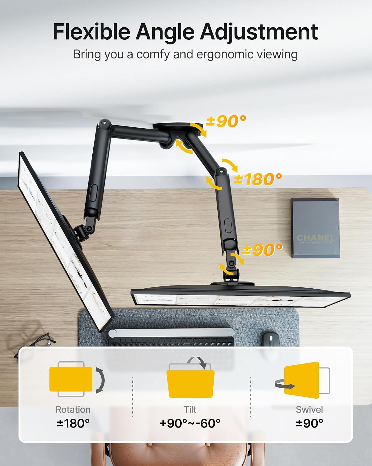 monTEK Dual Monitor Wall Mount, Full Motion Spring Arm for 17-40" Screen