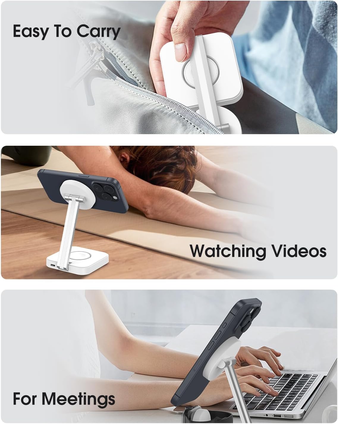 Wireless Charging Station for Magsafe Charger, Wireless Charger for iPhone 17/16/15/14/13 Series/Apple Watch/AirPods Pro, Faster Magnetic Charger Stand, Adjustable Angle Foldable Travel Phone Holder