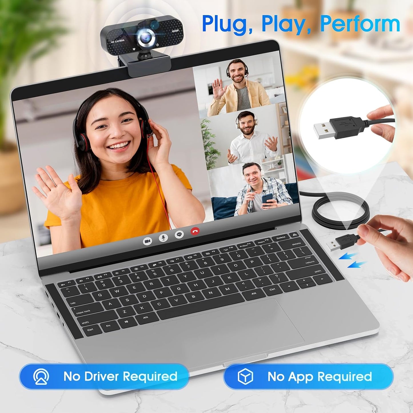 TRAUSI Webcam 1080P with Built-in Mic, Wide Angle & Privacy Cover for PC/Laptop, Plug & Play USB HD Computer Web Camera with Light Correction for Meetings, Streaming and Video Calling