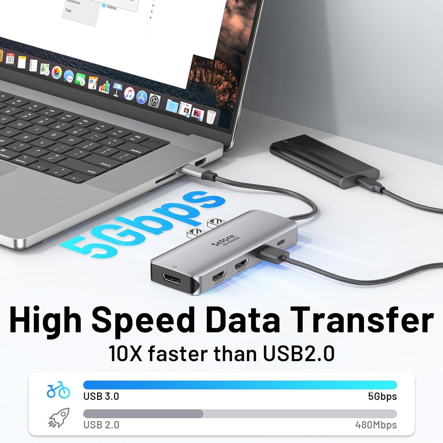 USB C Docking Station Dual HDMI Monitor Adapter 9 in 1 Triple Display Hub | Dual HDMI, Displayport, SD/microSD Card Reader, 2 USB 2.0, 1 USB 3.0, 100W PD, for USB C Thunderbolt 3/4 Laptops