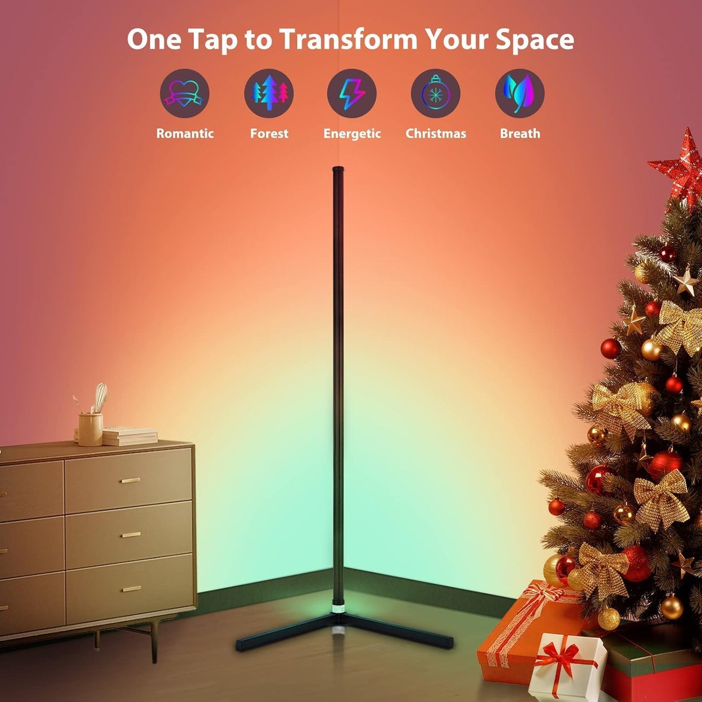 Corner Floor Lamp, 2 Pack LED Corner Lamp with App/Remote/Button Control, Smart RGB Floor Lamp with 16 Million DIY Colors & 68+ Scene, 300+ Scene, Music Sync for Living Room, Bedroom, Gaming Room