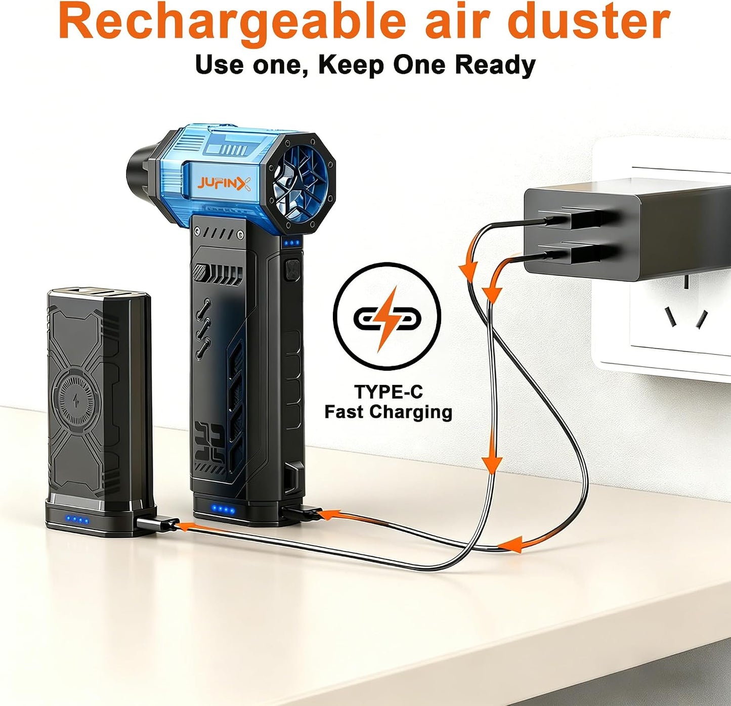 Electric air Duster，250,000RPM Super Power mini Blower,2 Swappable Battery | 3-speed adjustable rechargeable air duster with multiple nozzles，for cleaning car, keyboard, computer, leaves,home & outdoor.