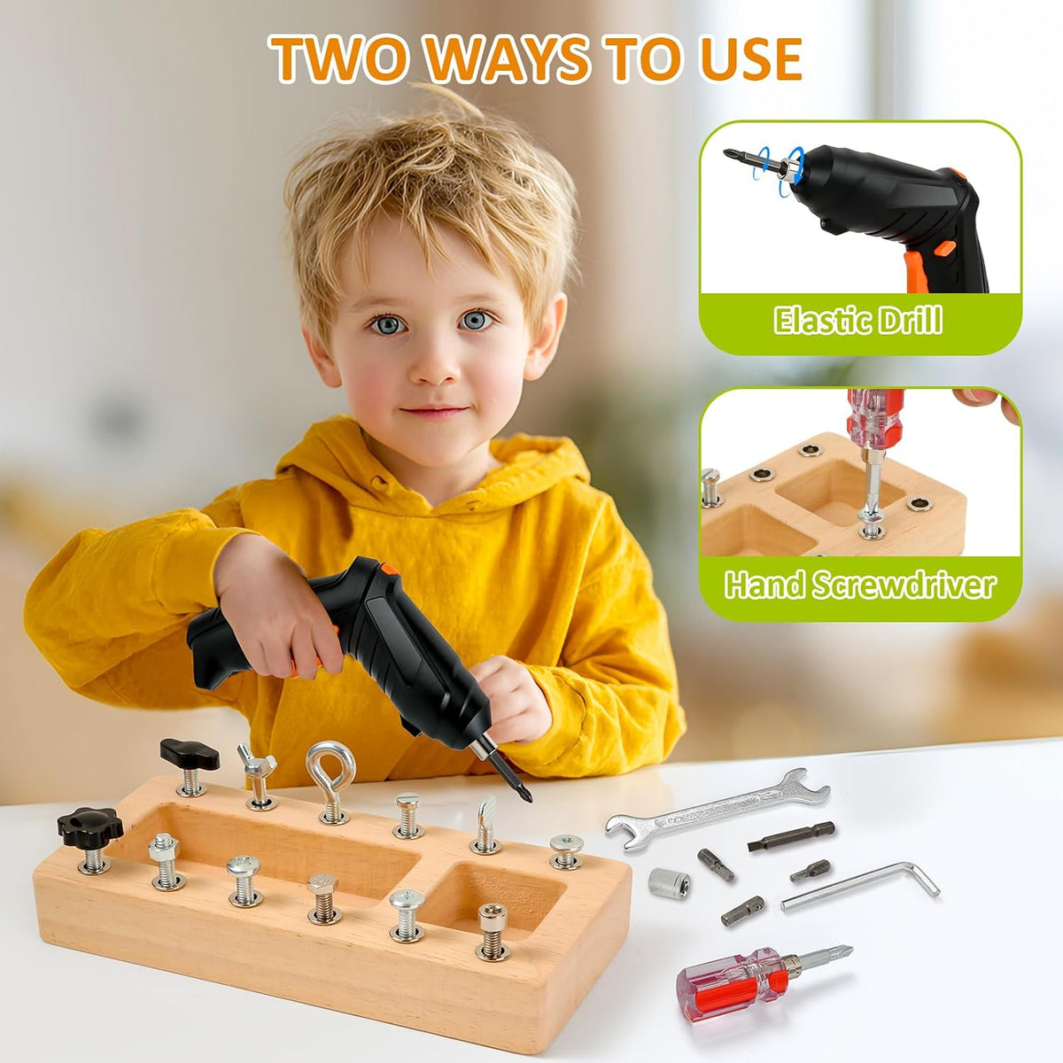 Montessori Screwdriver Board Set, Kids Screwdriver Toy Set Busy Board 3+ | Electric Drill, Fine Motor Skills, Montessori Practical Life, Tools for Toddlers 3-5, STEM Learning Activity