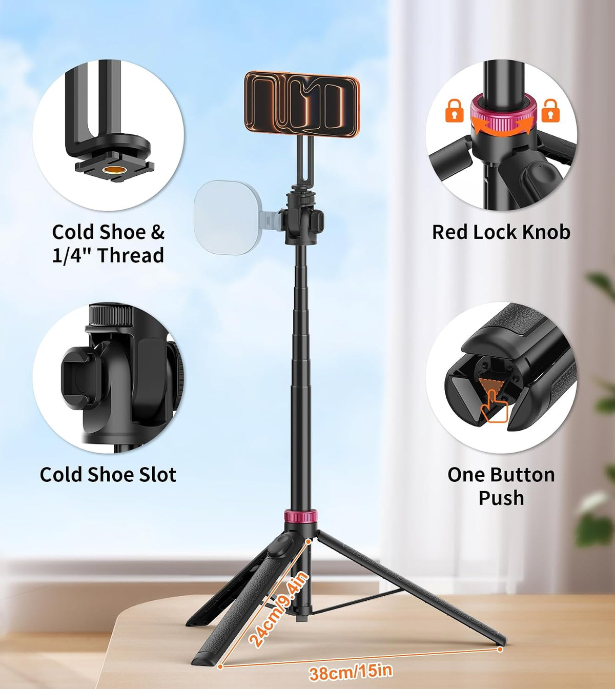 69" Magnetic Phone Tripod Stand Selfie Stick with Remote & Phone Mount | Portable Stand holder Rechargeable with Tripod Leg，360°Rotatable Travel Tripod Compatible for iPhone/Android/Magsafe