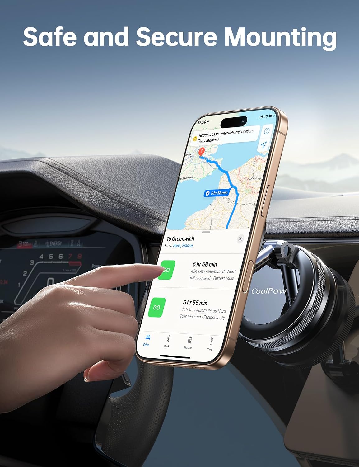 Coolpow【Newest Vacuum Magnetic Phone Holder for Car Phone Holder Mount【Movable Vacuum Suction】 Magsafe Car Mount Cell Phone Holders for Your Car Accessories for Women Men for iPhone 17 16 -Black