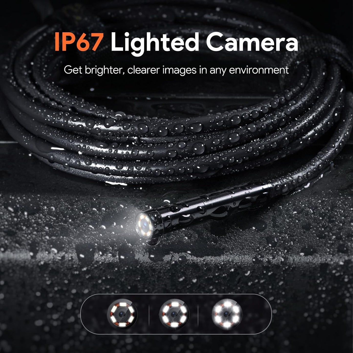 DEPSTECH 50FT Endoscope Camera, 5" IPS Screen Triple Lens Inspection Camera | 1080P HD Endoscope Camera with 10 LED Light,Semi-Rigid Snake Cable, Photo & Video, IP67 Waterproof for Plumbing, Pipe, Drain