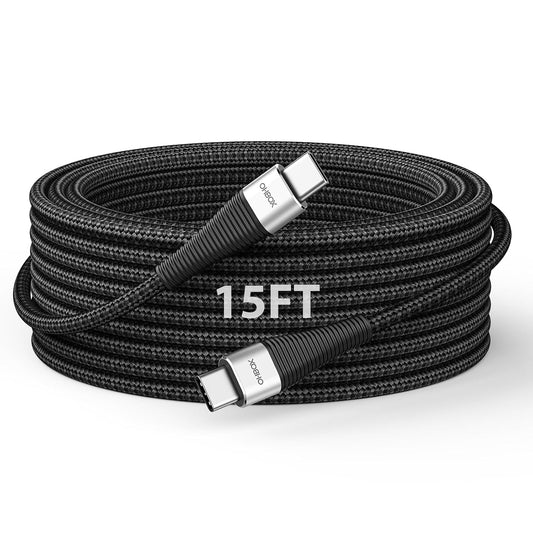 Extra Long USB C to USB C Cable 15FT 100W Type C Charger Fast Charging Cord | Heavy Duty Nylon Braided Charging Cable for iPhone 17 Pro Max 16 15, iPad Pro, Air, Mini, MacBook, Samsung, Tablet and Laptop