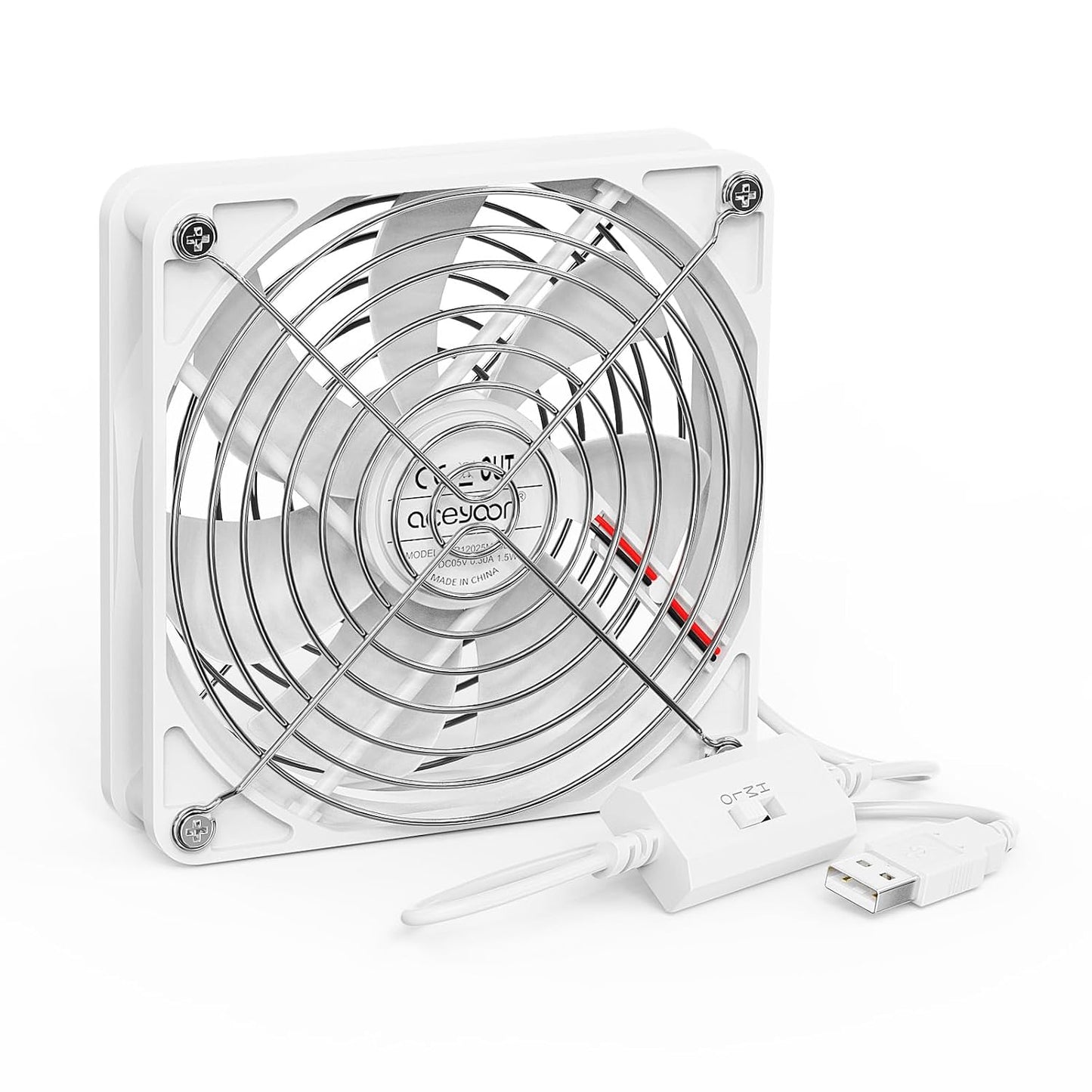 aceyoon 120mm USB Fan, 5V Computer Cooling Fan with Speed Control Portable Mini USB Fan for Laptop Receiver DVR Xbox TV Box Computer Cabinet Cooling, White