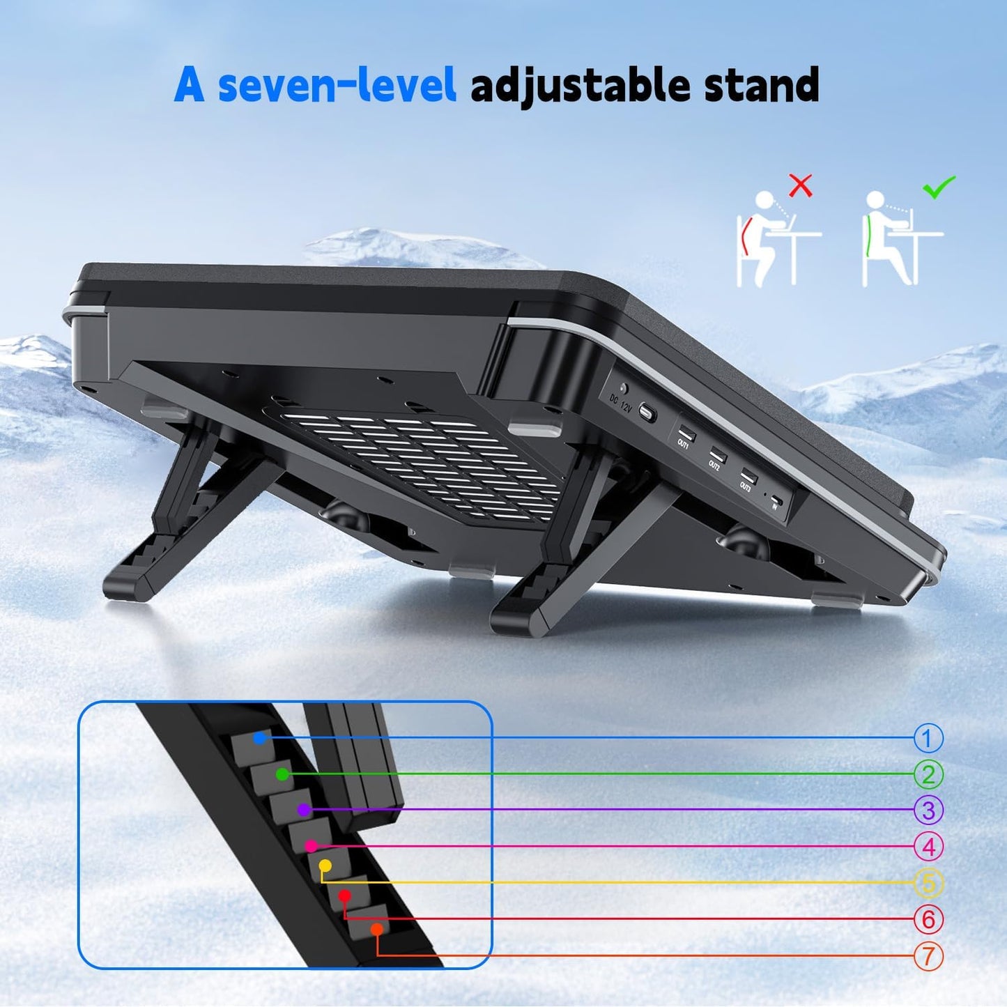 IETS GT600 Laptop Cooling Pad Equipped with Gigantic Turbo-Fan（5.5inch Diameter）,Sealed Foam for Rapid Cooling Gaming Laptop,14.1-19.3 inch Laptop Cooler with 3-Port USB Hub,Dust Filter,Touch Start