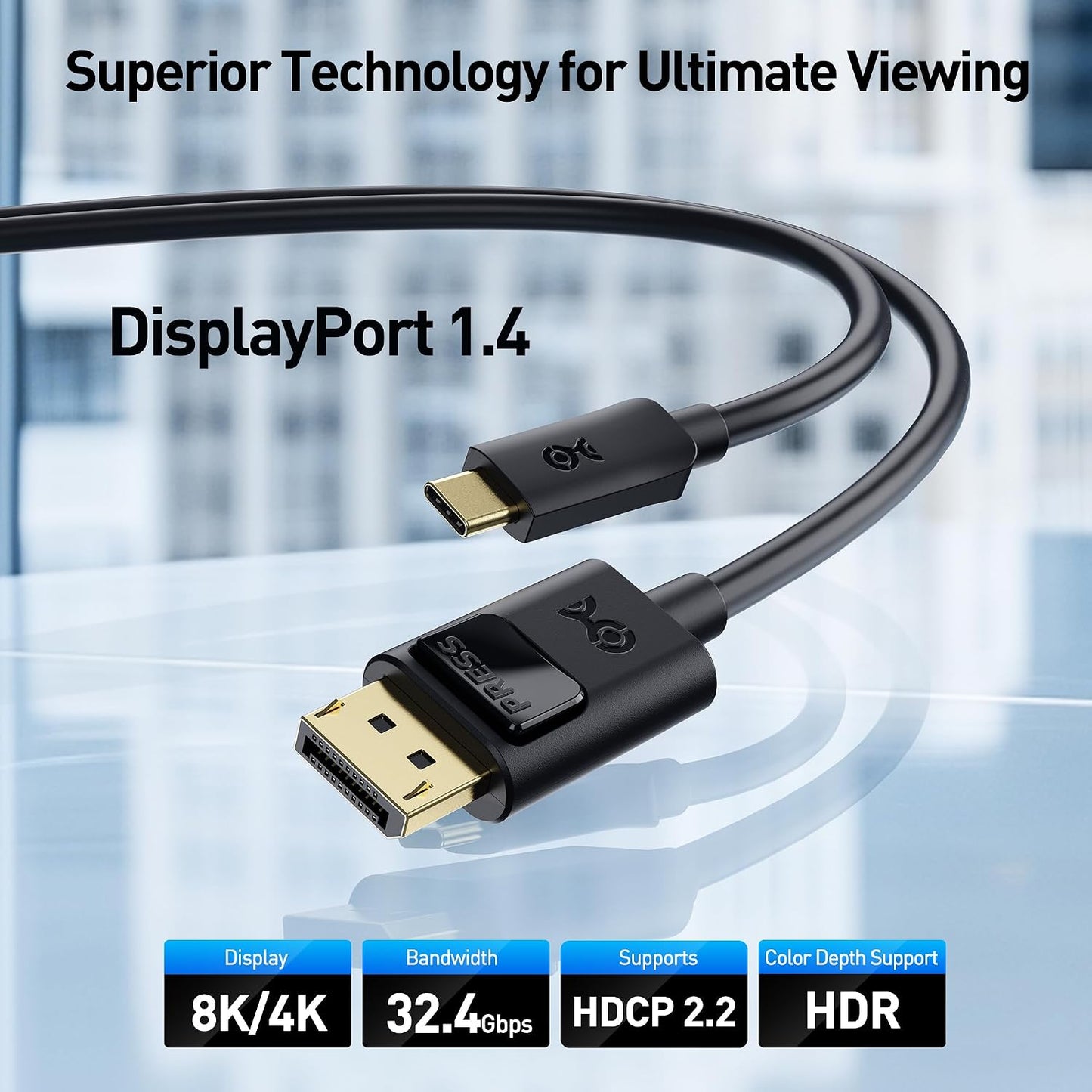 Cable Matters Unidirectional USB C to DisplayPort 1.4 Cable, 6ft | 8K@60Hz / 4K@240Hz, Not for Portable USB C Monitors, Thunderbolt 4 to DisplayPort Cable