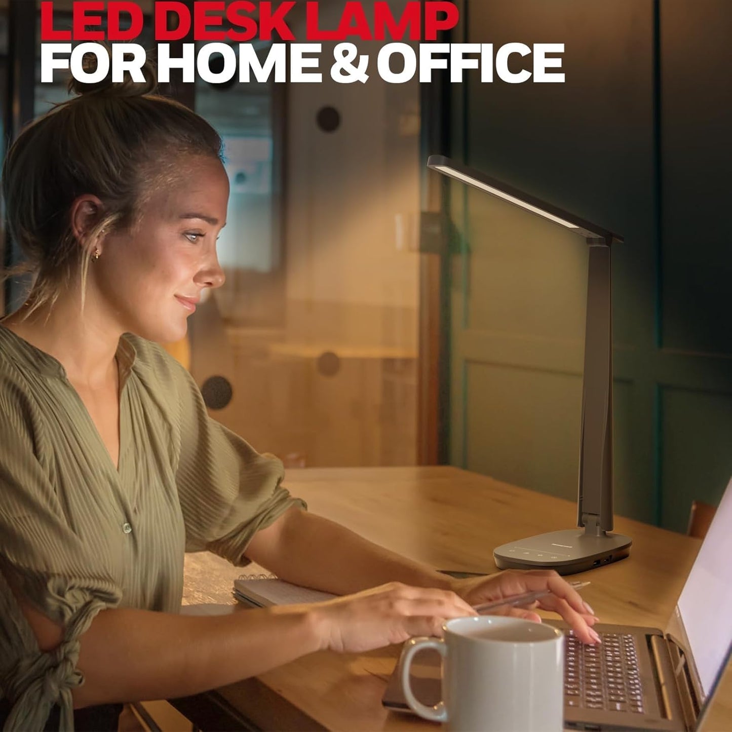 Honeywell HWT-H2 LED Desk Lamp for Home Office, CRI94 Full Spectrum Eye-Caring Light, Dimmable Table Lamp with USB-A & USB-C Charging Ports, Foldable Touch Control Reading Lamp, Black