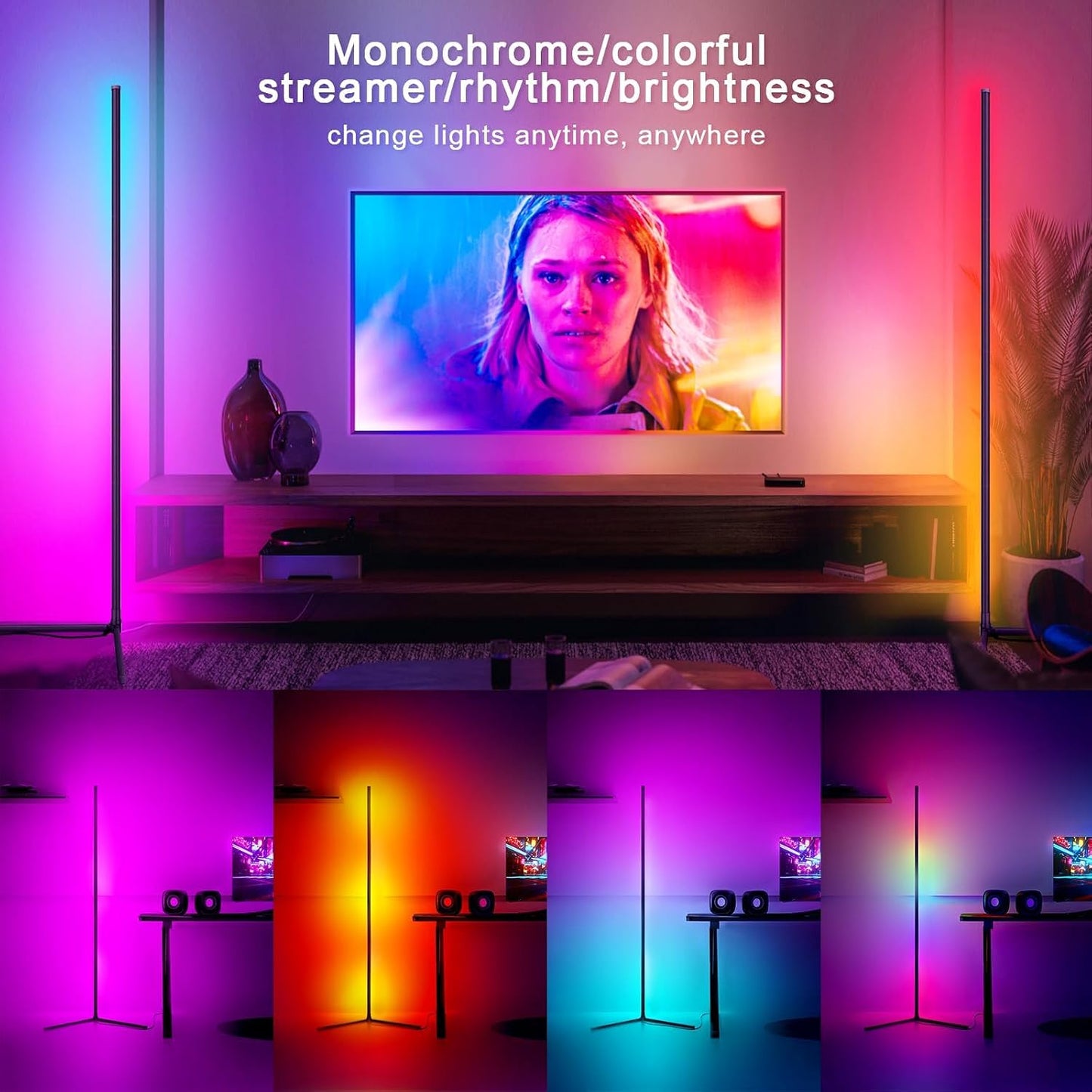 Tyute Corner Floor Lamp 2 Pack, LED Lamps with Remote, RGB Standing Lamp, LED Light Stick, Music Sync Dimmable Color Changing Ambient Light Bar for Bedroom, Living Room, Gaming Room, Party, Dorm