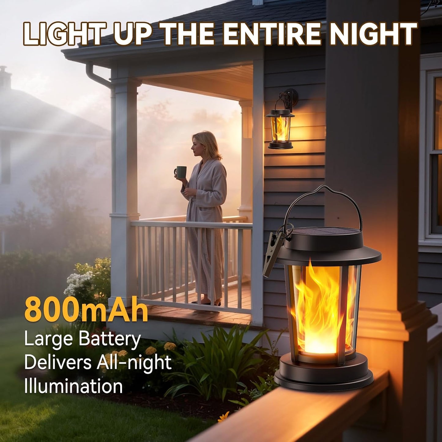 Solar Lanterns Outdoor Waterproof, Upgraded Flickering Flame Solar Lights Outdoor, Solar Powered Lanterns Decorative, Hanging Solar Lantern for Garden Yard Patio Path Porch Tree Decor 2 Pack