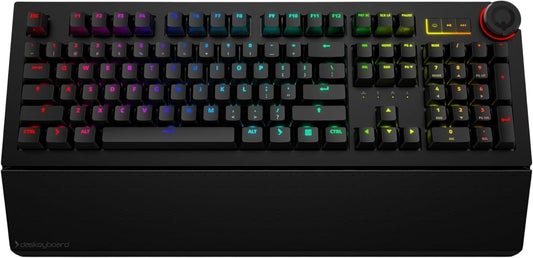 Das Keyboard 5QS Mark II Smart RGB Programmable Mechanical Keyboard for Work & Gaming, Cherry MX2A Red Mechanical Switches, Built-in RGB Profiles, Palm Rest, Volume Knob, Aluminum Top