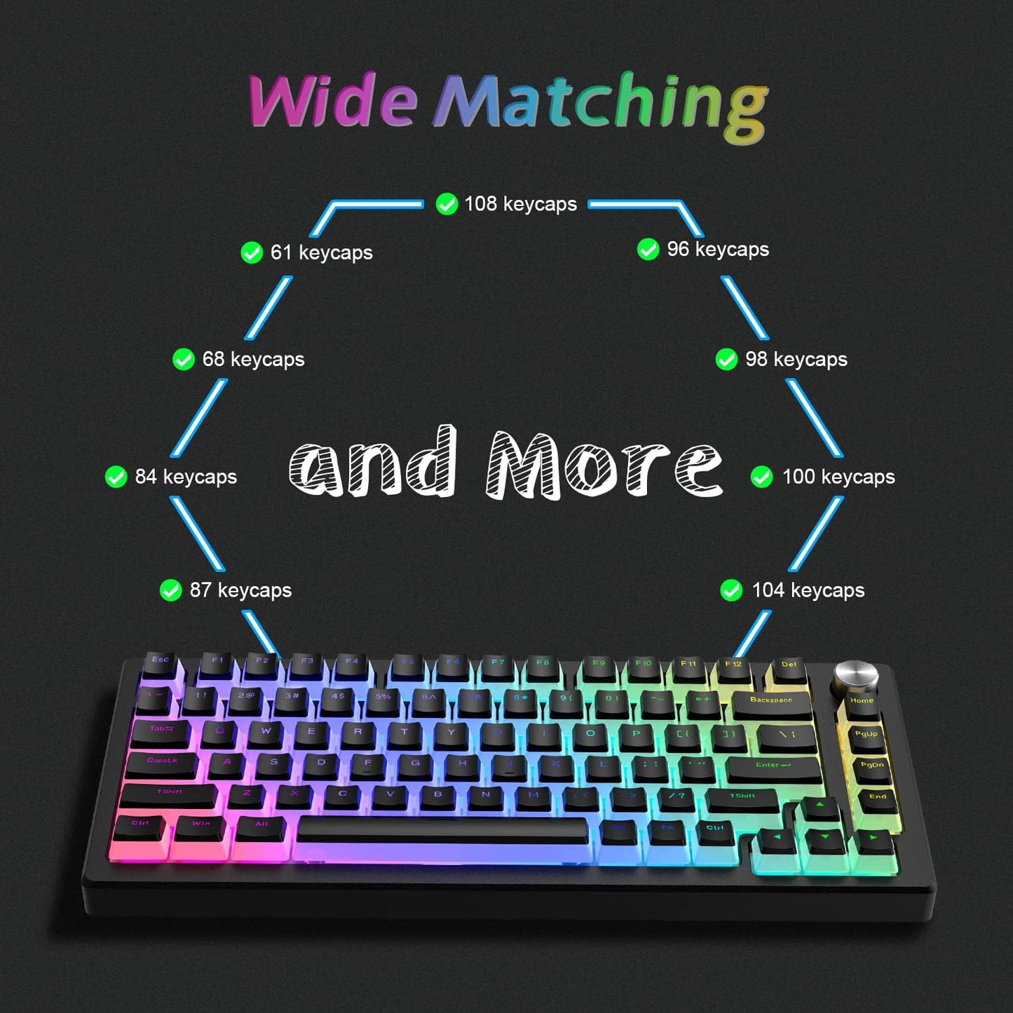 Womier Pudding Keycaps, PBT Shine Through Keycaps Black 164 Keys Set | Custom Key caps Set OEM Profile, Universal Compatiability Mechanical Keyboard Keycaps for 100%, 75%, 65%, 60% Keyboard-Black
