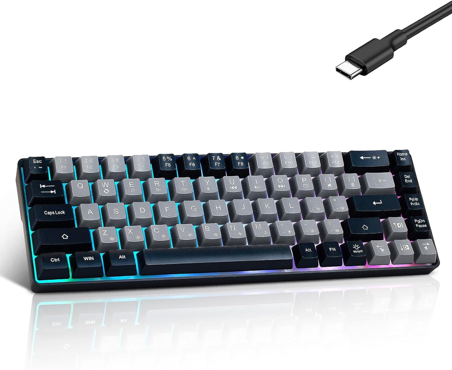 Guiheng Wired Portable 60% Mechanical Gaming Keyboard,RGB LED Backlit Compact 68 Keys Mini Wired Office Keyboard with Red Switch for Windows Laptop PC Mac -Grey and Black