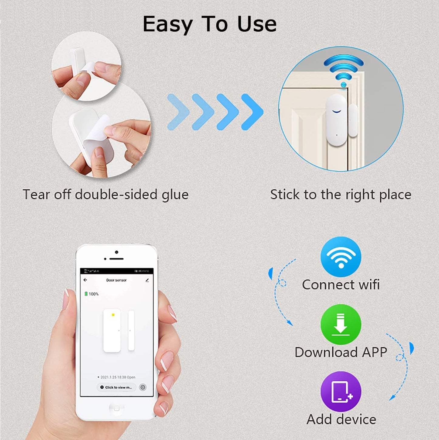 2 Pack WiFi Door Window Sensor Detector: Wireless Security Alarm Door Sensor, Tuya Door Open Contact Sensor, Compatible with Alexa,Google Home,Siri, Smart Door Sensors for Home Business Security