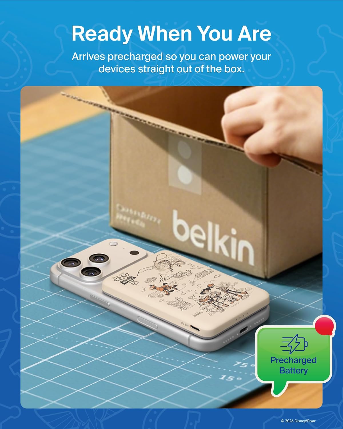 Belkin Disney Toy Story 5 Magnetic Power Bank 5000mAh Portable Charger | Wireless Charging Battery Pack, iPhone 17, iPad, Samsung Galaxy, Pixel, Ultra Slim, USB C Port, USB C Cable, Charge 2 Devices