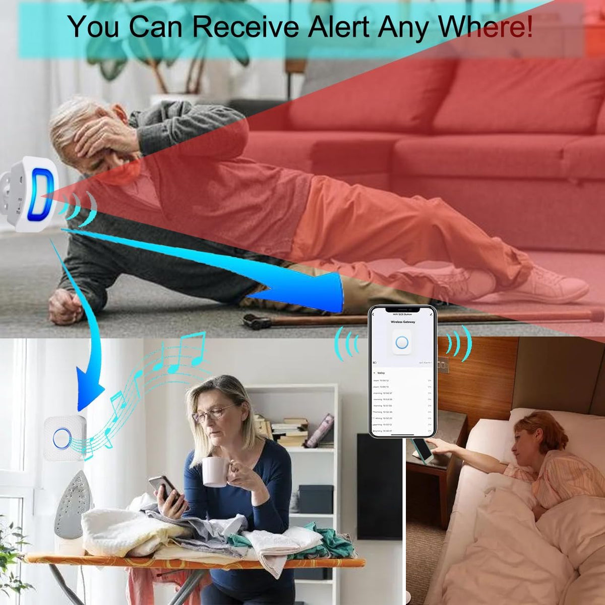 WiFi Smart Bed Sensor Alarm and Fall Prevention for Elderly/Adults/Seniors, Dementia,Wireless Caregiver Motion Sensor Alarm with App (only Supports 2.4GHz WiFi)