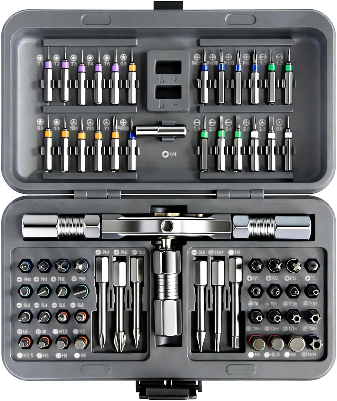 66 in 1 Magnetic Ratchet Screwdriver Set, T Handle Ratchet Screwdriver Kits with S2 Steel Bits for Home Daily Repair, Furniture Assembly, Precision Electrical Appliance Repair