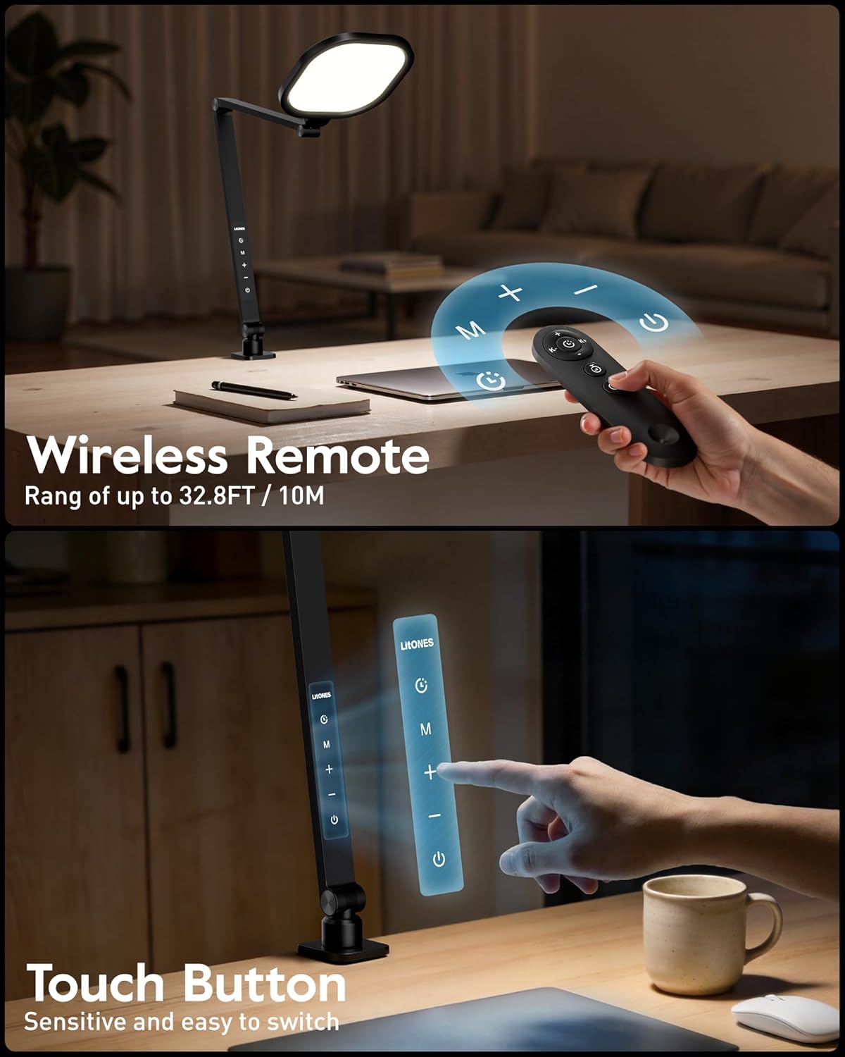 LitONES LED Desk Lamp for Home Office with Clamp and Remote | Professional Eye-Caring Lighting, 30 Modes, Memory, For Zoom Meeting, Streaming, Recording, Video Call, 2000LM, CRI 97.8