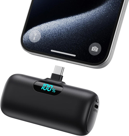 Mini Portable Charger USB C Power Bank,Upgraded 5000mAh PD Fast Charging Battery Pack Built-in USB-C Connector Travel Essential for iPhone17/17Pro/17Pro Max/Air/16 Plus/16Pro Max/15 Series,Android