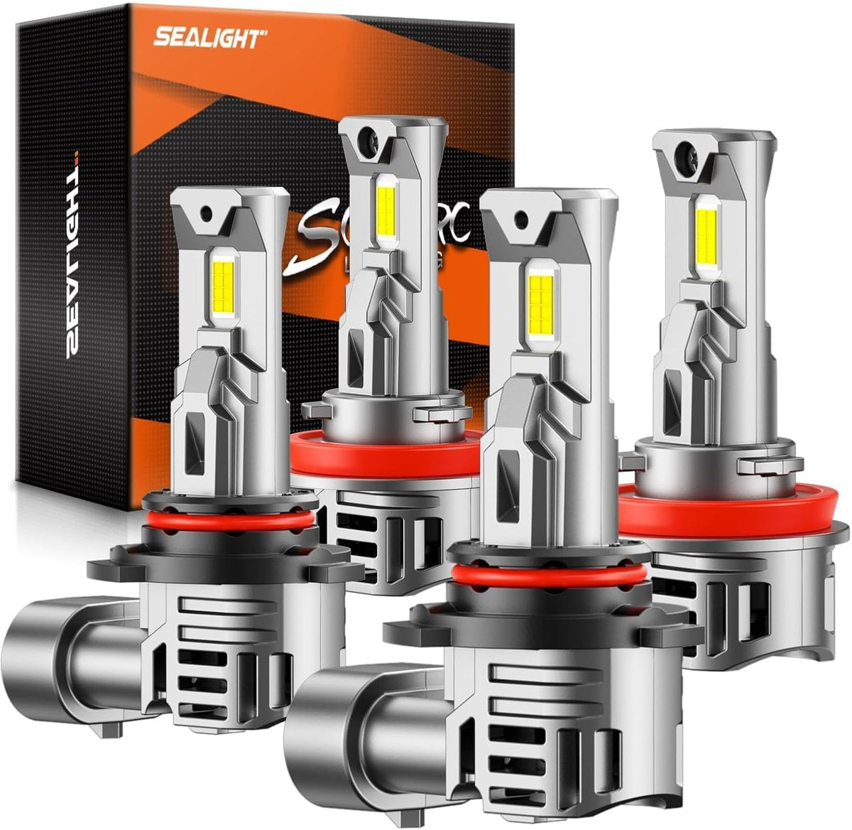 SEALIGHT H4/9003/HB2 Fog Light Bulbs, 50000LM 6500K Cool White, 1:1 Mini Size, H4 Bulb with 13000RPM Cooling Fan, 3 Mins Plug-N-Play, IP67 Waterproof Non-polarity, Pack of 2
