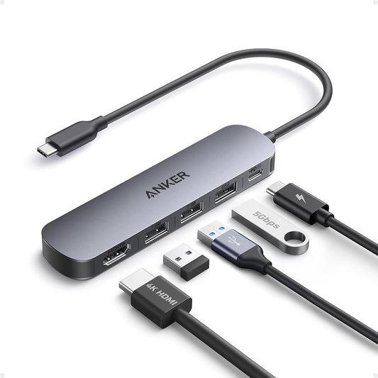 Anker USB C Hub 5-in-1 USB Hub for Laptops, 4K HDMI USB-C Multiport Adapter | 90W Max Power Delivery, 3 USB A Data Ports USB C Dongle, Compact for MacBook, Dell, and More (Charger Not Included)