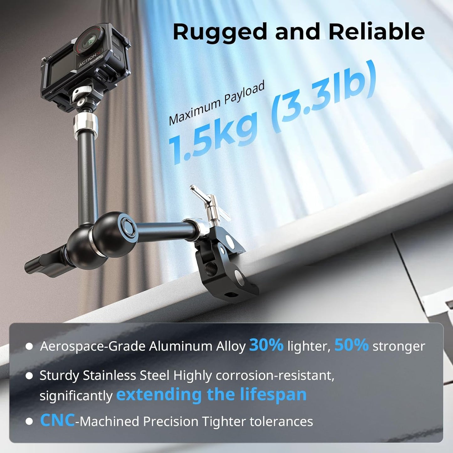 SMALLRIG 11" Magic Arm Clamp with 1/4"-20 Screw & Retractable Pins | for Action Cameras, Monitors, Lights, and Microphones