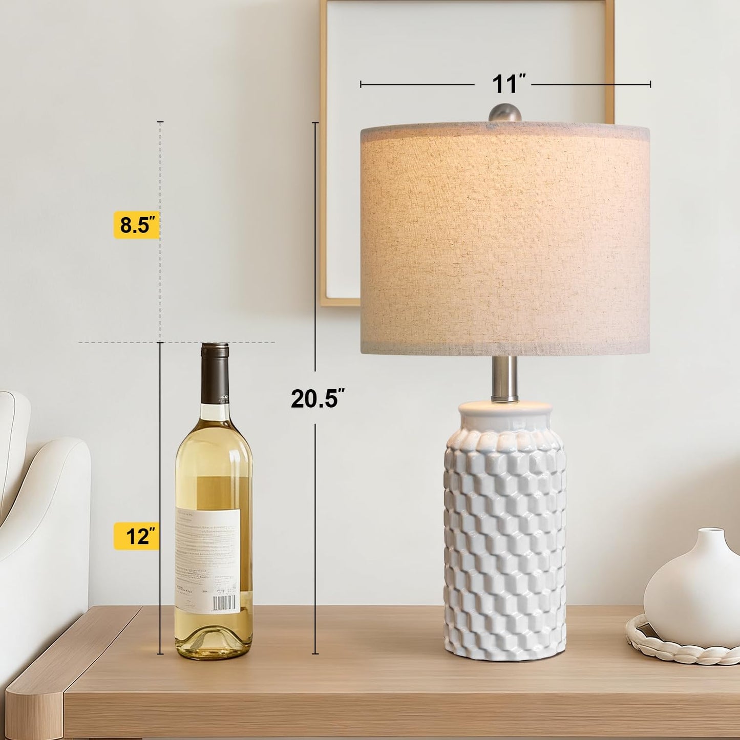 USumkky 20.5" White Modern Ceramic Bedside Lamps Set of 2, Small Table Lamp for Bedroom Decor Farmhouse Nightstand Lamp for Living Room Office