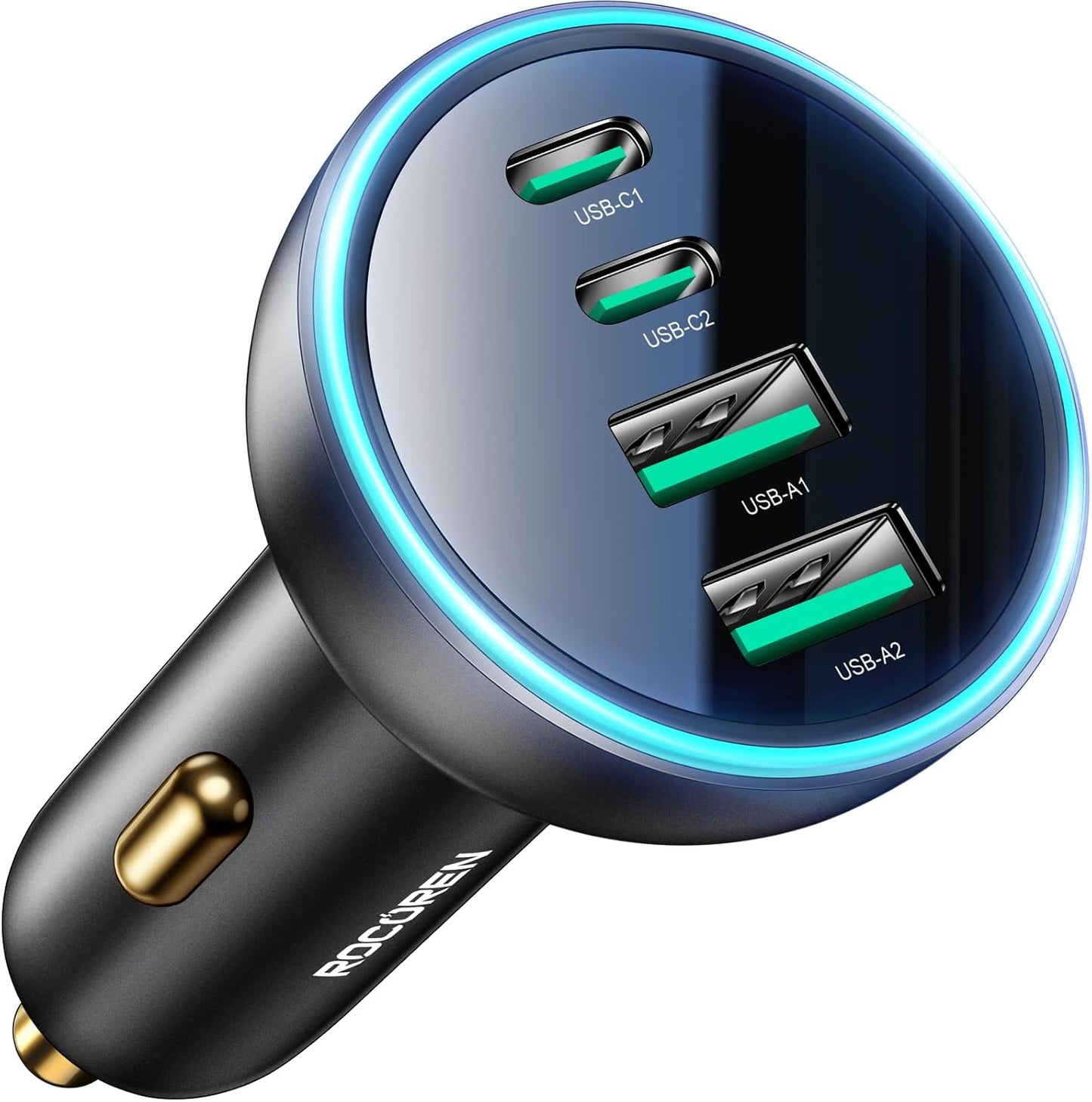 Rocoren 70W 4‑Port PD USB C Fast Car Charger Cigarette Lighter Adapter | For Multiple Devices, USBC Phone Charger Compatible with iPhone 17/17 Air/16/15 Pro Max, Samsung S25, Pixel