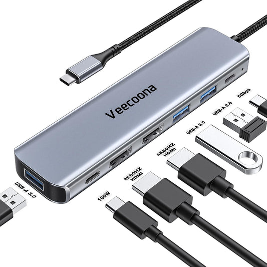 USB C to Dual HDMI Adapter, 7 in 1 Docking Station Dual Monitor