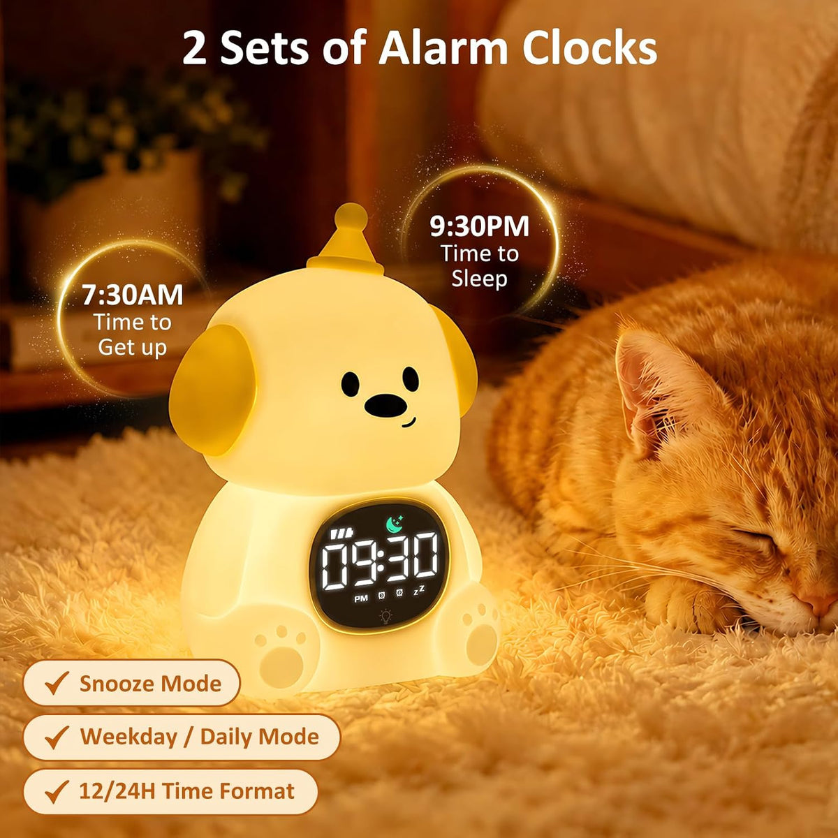 Dog Kids Alarm Clock with Night Light, OK to Wake Clock for Toddler