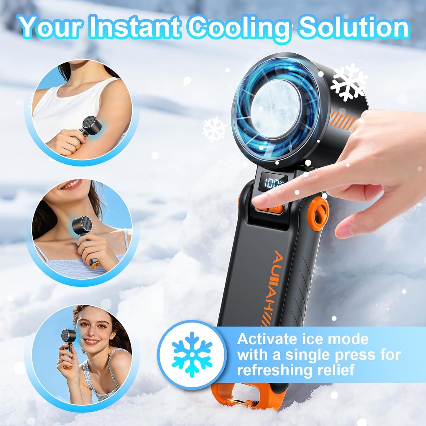 Portable Handheld Turbo Fan - [With Ice Cooling] 100 Speed Mini Personal Fan with Strong Airflow,Foldable 3 in 1 Rechargeable Hand Fans for Travel/Outdoor/Camping/Home/Office, Black