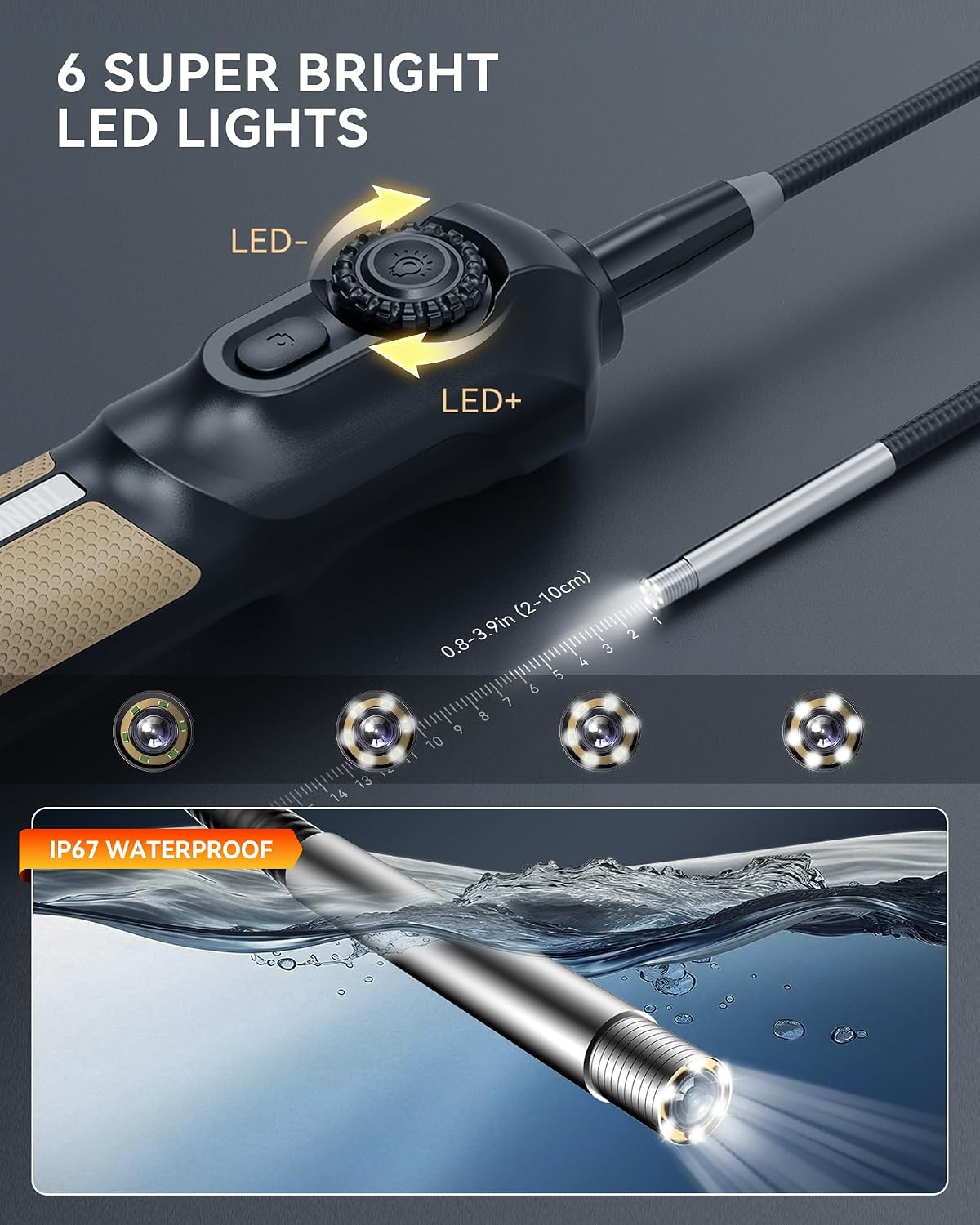 THINKCAR TES102 Endoscope Inspection Camera, 5.5mm 2MP HD Borescope | 6 Adjustable LED Light, IP67 Waterproof, One Click Snapshot, 35.43'' Semi-Rigid Cable, Compatible with PC & Thinkcar Scanners