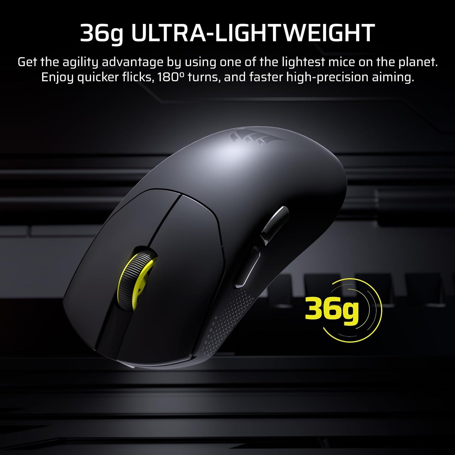 Corsair Sabre v2 PRO Ultralight FPS Wireless Gaming Mouse – 33,000 DPI, 36g Weight, 8,000Hz Hyper-Polling, Mechanical Switches, Up to 70-Hour Wireless Battery Life, Web Hub – Black