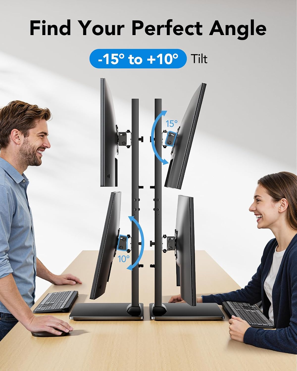 HUANUO Dual Monitor Stand for 13 to 34 Inch, Max Load 44 lbs, Vertical Monitor Mount, Freestanding Monitor Riser with Swivel, Tilt, Rotation, 13 Height Settings, Max VESA 100x100